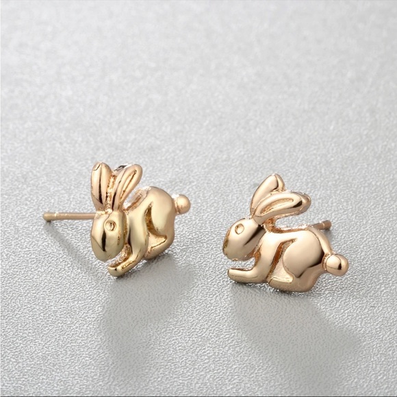 Gold Bunny Rabbit Earrings - Picture 2 of 2